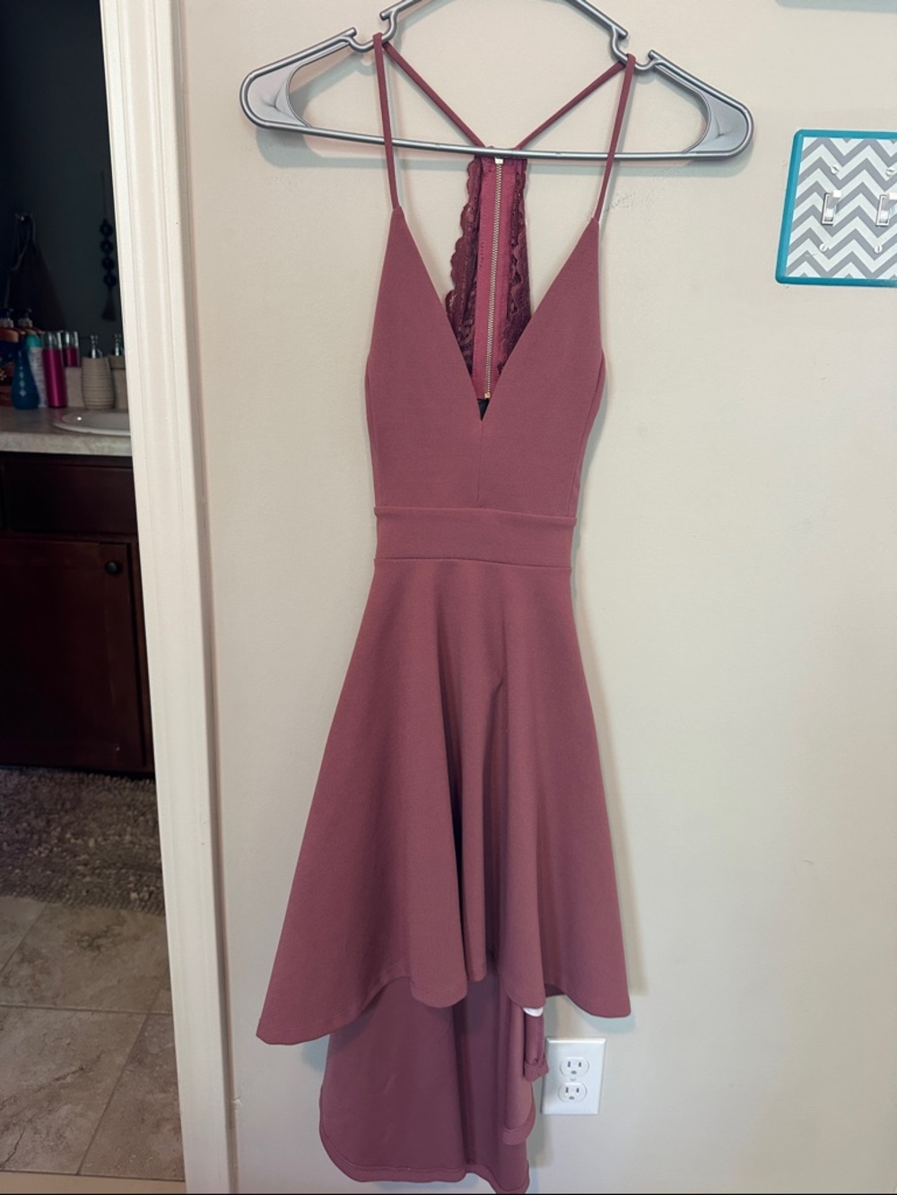 Windsor Dusty Rose V-Neck High-Low Lace-Back Dress